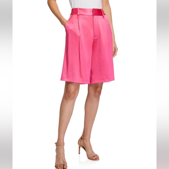 ALICE AND OLIVIA Eric Wild Pink Satin Bermuda Knee Length Dress Shorts NWT - Picture 11 of 12
